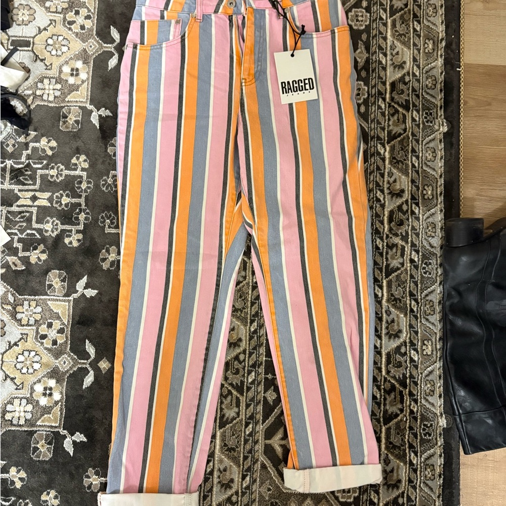 NWT The Ragged Priest Multicolor Striped Straight Leg Jeans